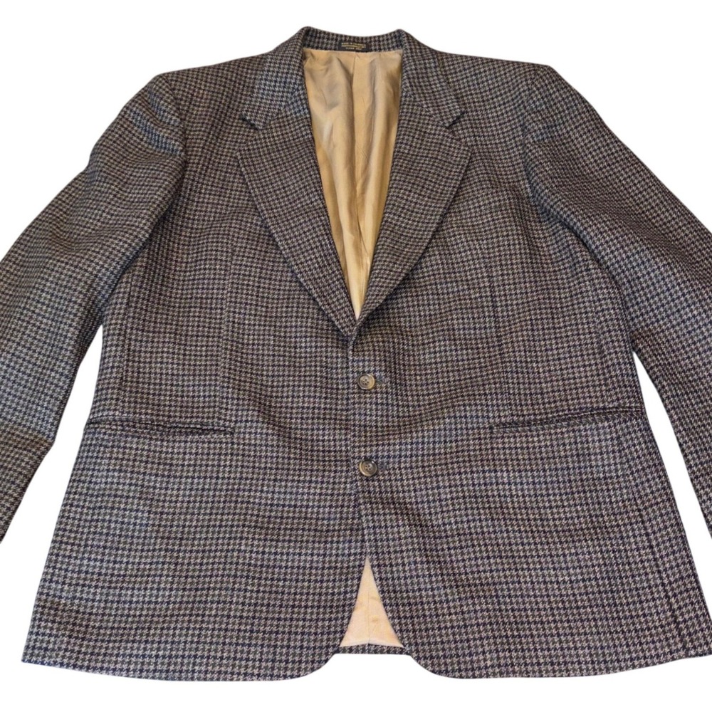 Oscar de la Renta | Mens 46L | 100% Wool Houndstoothβ Blazer | Brown | FLAW